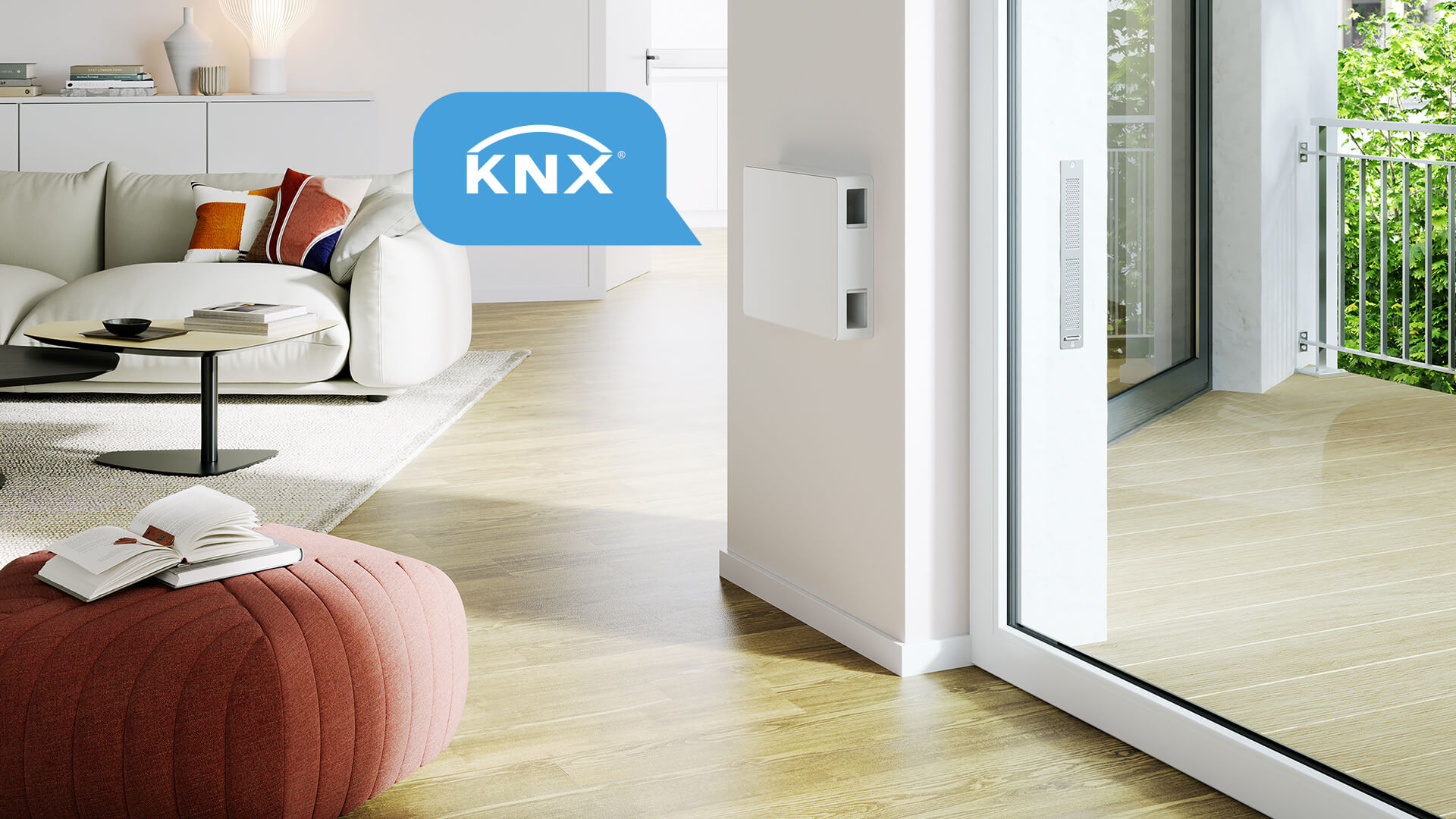 Einbauszenario vom Wandlüfter AEROPLUS WRG im Wohnzimmer in KNX Umgebung